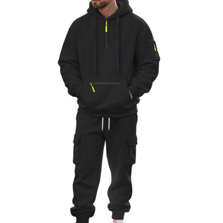 Men's Half Zip Hoodie and Joggers Set in Black