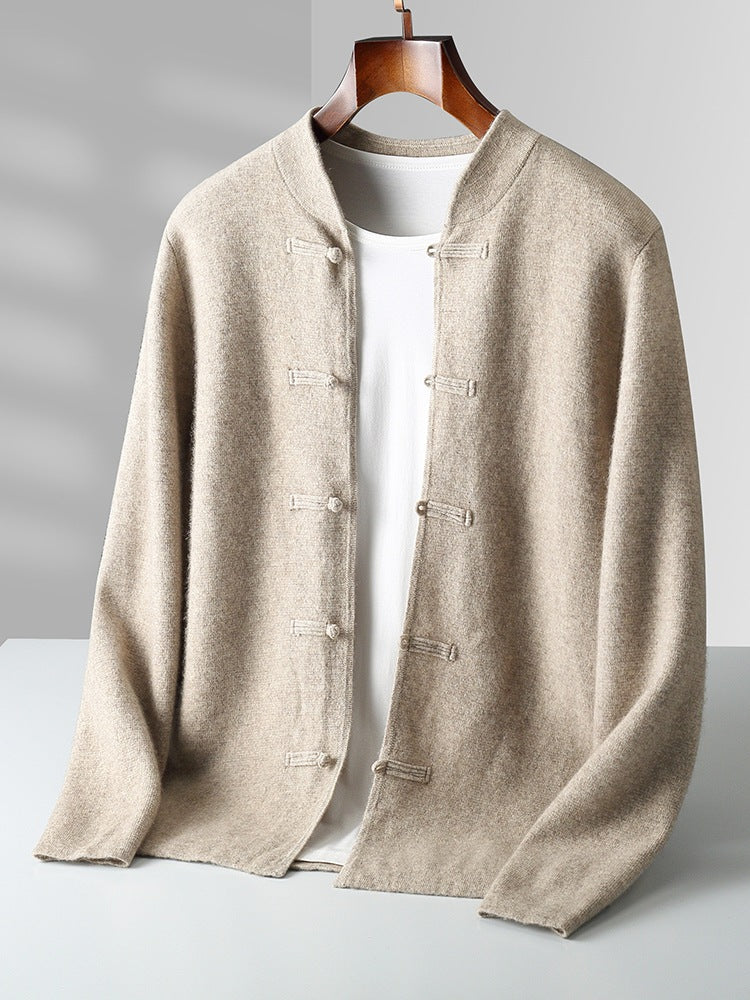 Men's Collarless Button Cardigan in Cream