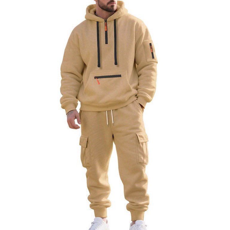 Men's Half Zip Hoodie and Joggers Set in Camel