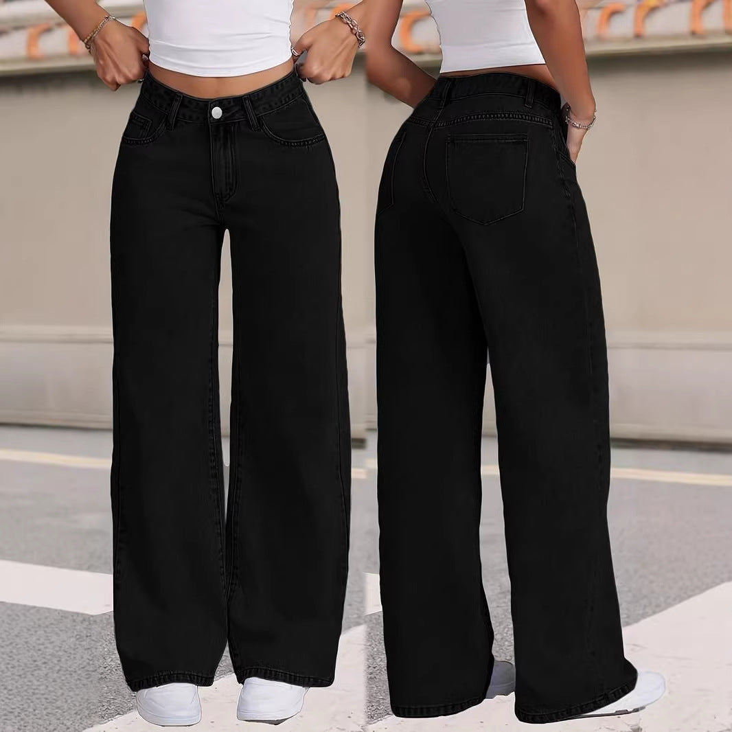 Women's High Waist Wide Leg Trousers in Black