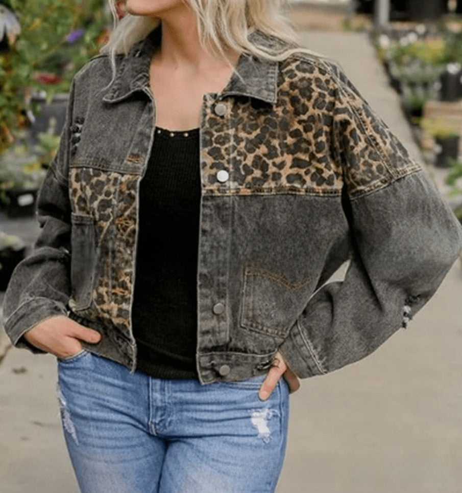 Women's Oversized Denim Jacket in Grey
