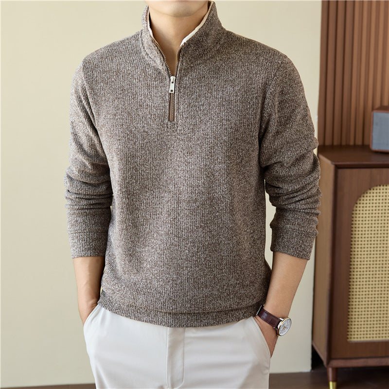 Men's Funnel Neck Knit Jumper in Light Grey