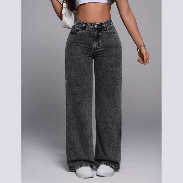 Women's High Waist Wide Leg Trousers in Grey