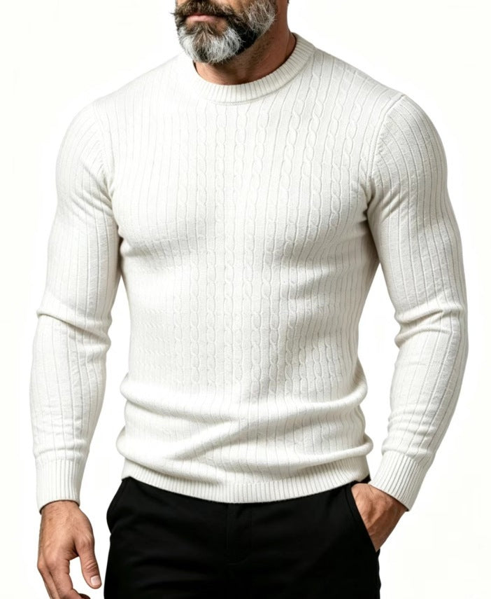Men's Waffle Knit Pullover Sweater in White
