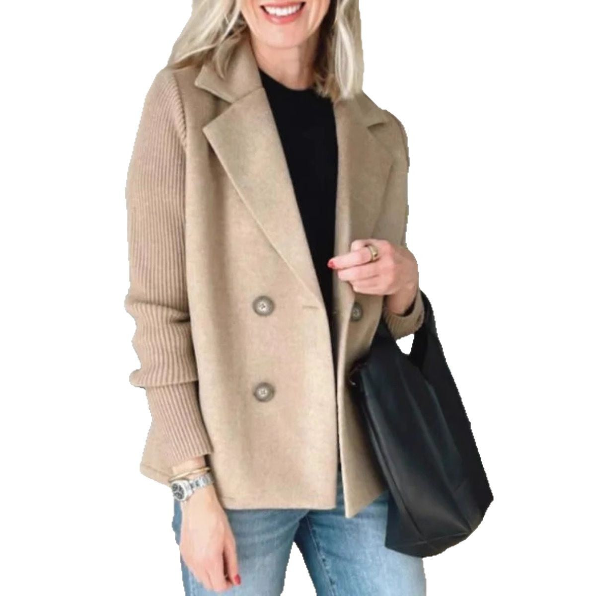 Women's Double Breasted Short Coat in Khaki
