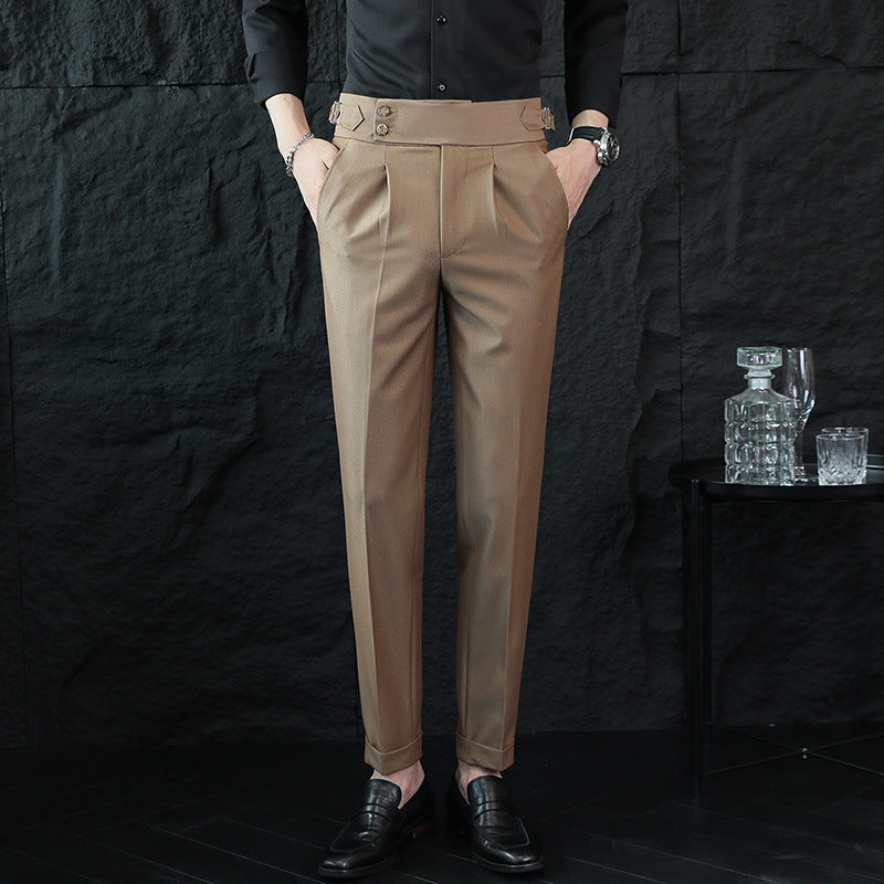 Men's Pleated Ankle Trousers in Khaki