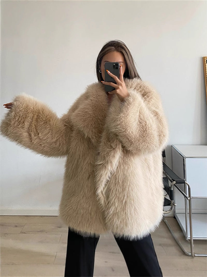 Women's Wide Lapel Faux Fur Coat — view 3