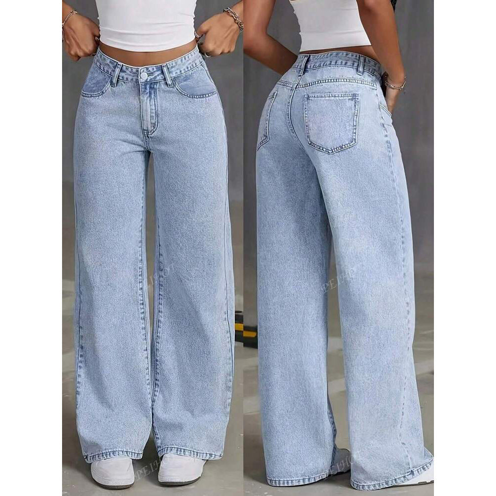 Women's High Waist Wide Leg Trousers in Light Blue