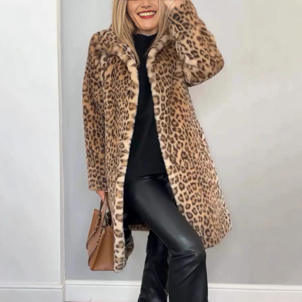 Women's Leopard Print Faux Fur Coat