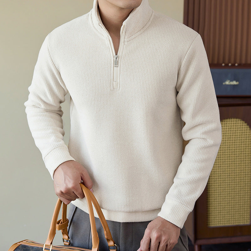 Men's Funnel Neck Knit Jumper in Cream — view 2