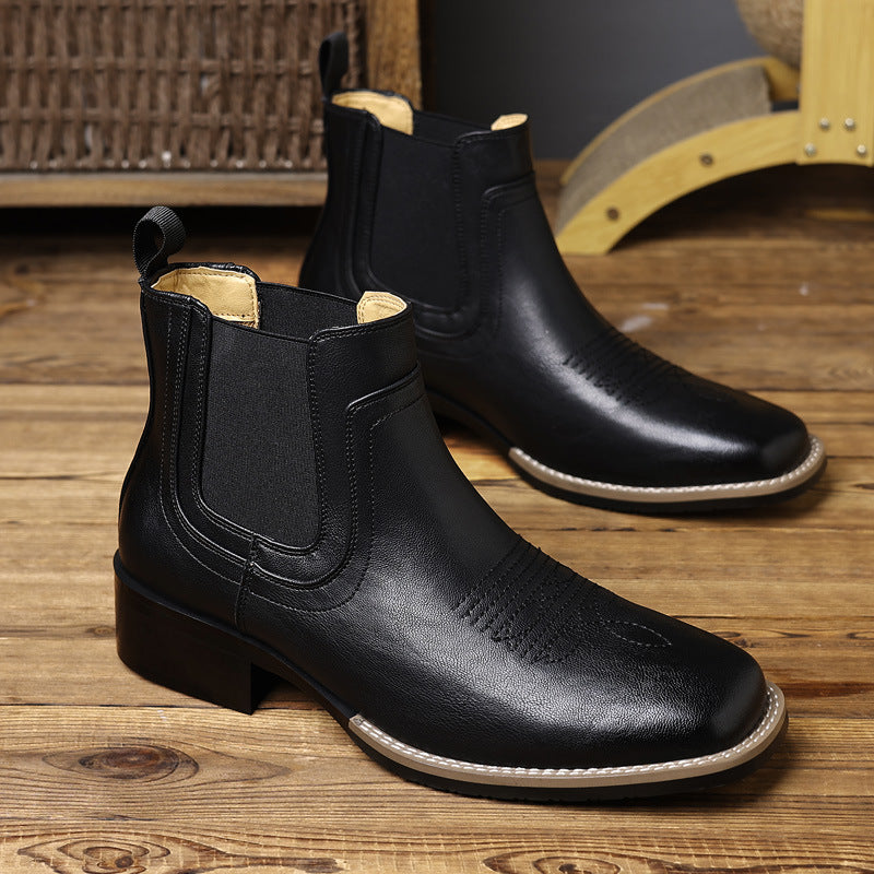 Men's Square Toe Chelsea Boots in Black