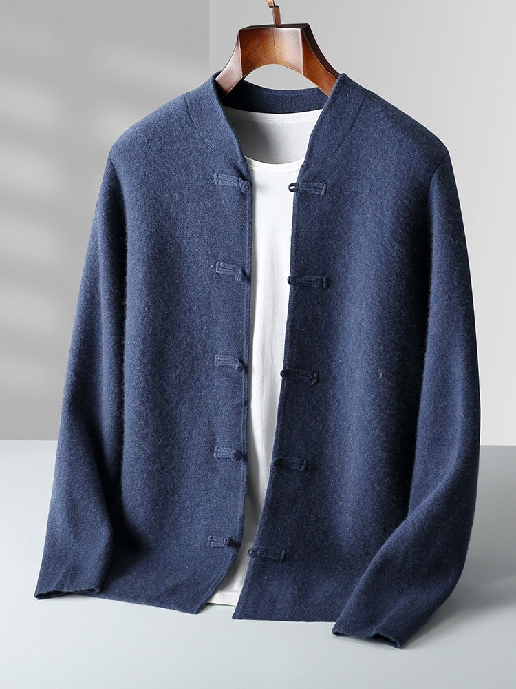 Men's Collarless Button Cardigan in Navy