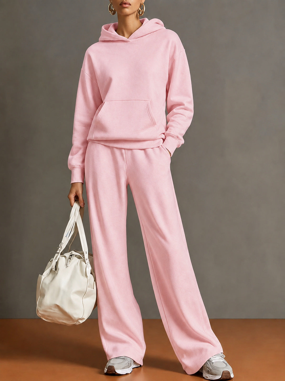 Women's Hoodie and Wide Leg Trouser Set in Pink
