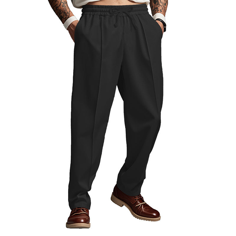 Men's Drawstring Straight Leg Trousers in Black