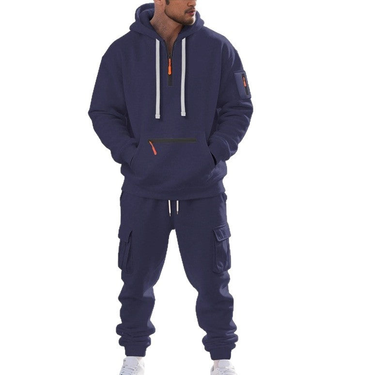 Men's Half Zip Hoodie and Joggers Set in Navy