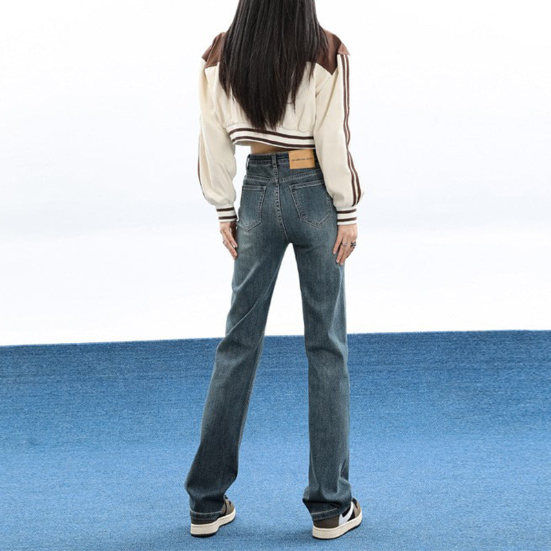 Women's Belted Bootcut Jeans in Blue Grey