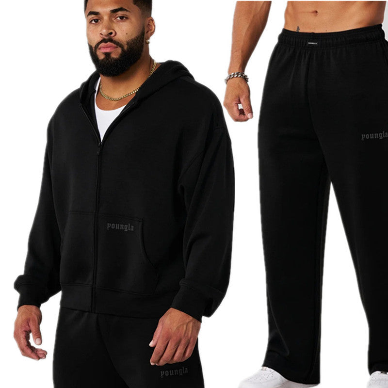 Men's Full Zip Hoodie and Joggers Set in Black