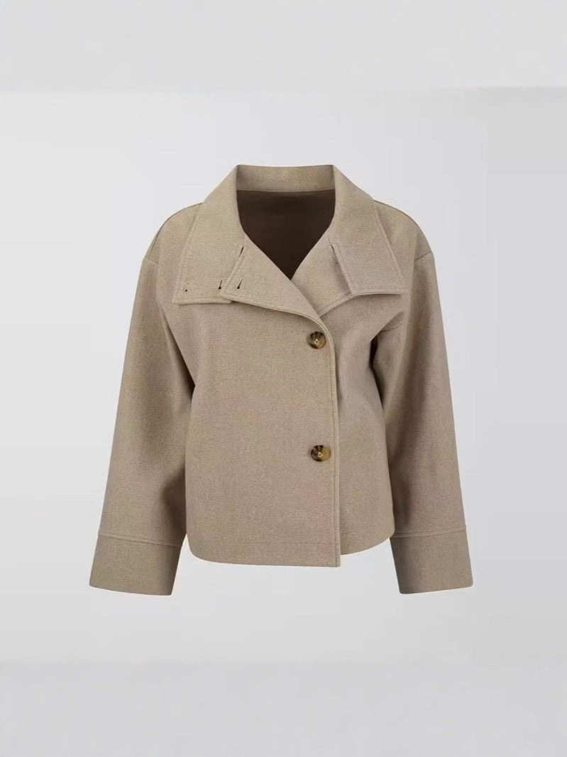Women's Wool-Look Funnel Neck Coat | Short Button Front Jacket