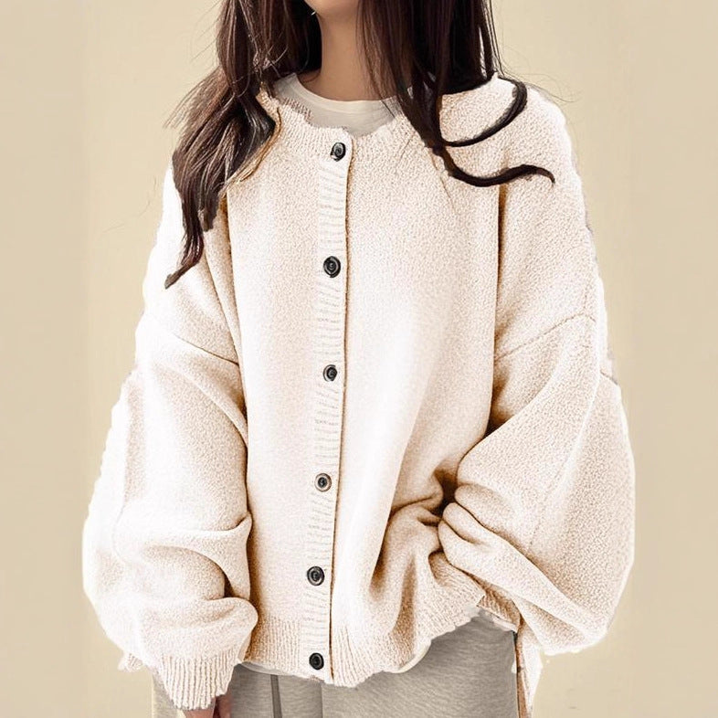 Women's Collared Button Cardigan in Off-White