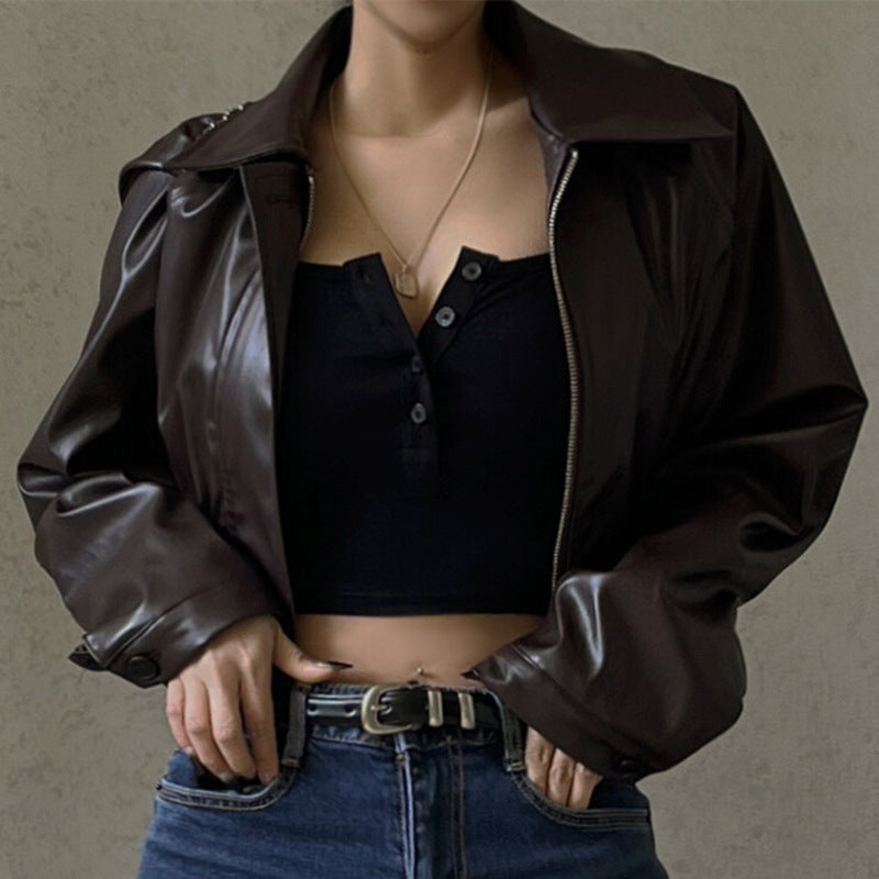 Women's Cropped Faux Leather Jacket