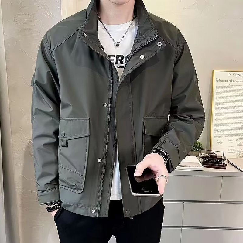 Men's Stand Collar Utility Jacket in Army Green