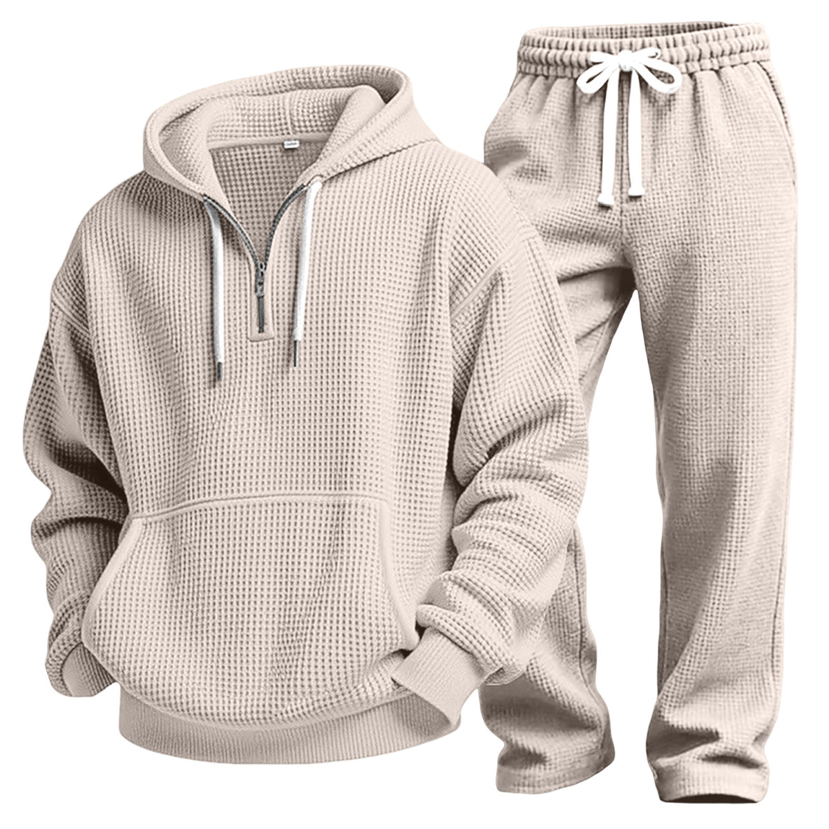 Men's Waffle Knit Hoodie and Joggers Set in Off-White