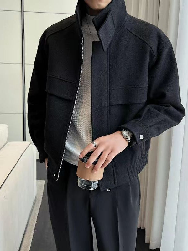 Men's Short Wool Effect Jacket in Black
