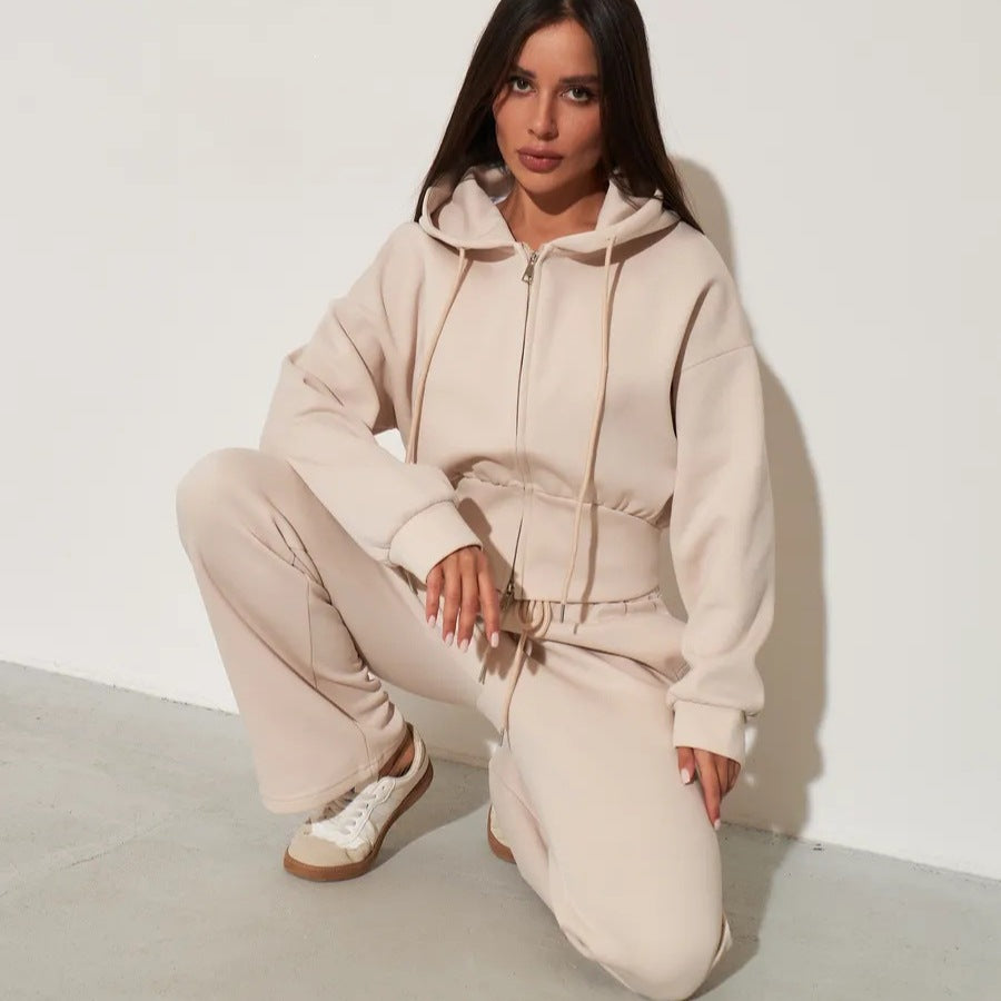 Women's Zip Hoodie and Trouser Set in Apricot