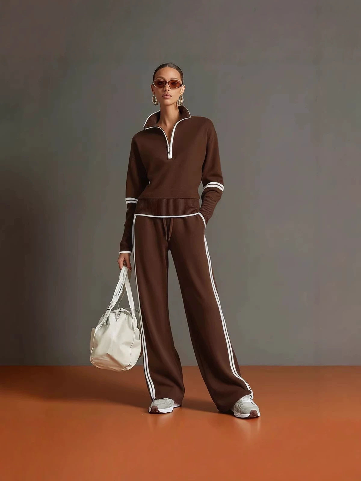 Women's Knit Lounge Set in Brown