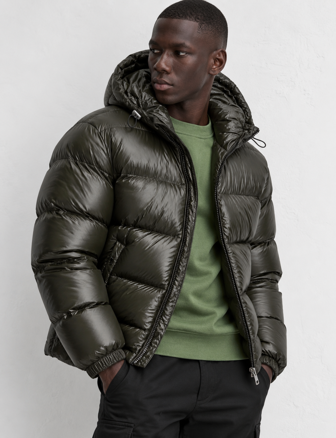 Men's Quilted Hooded Jacket with 3D Pattern