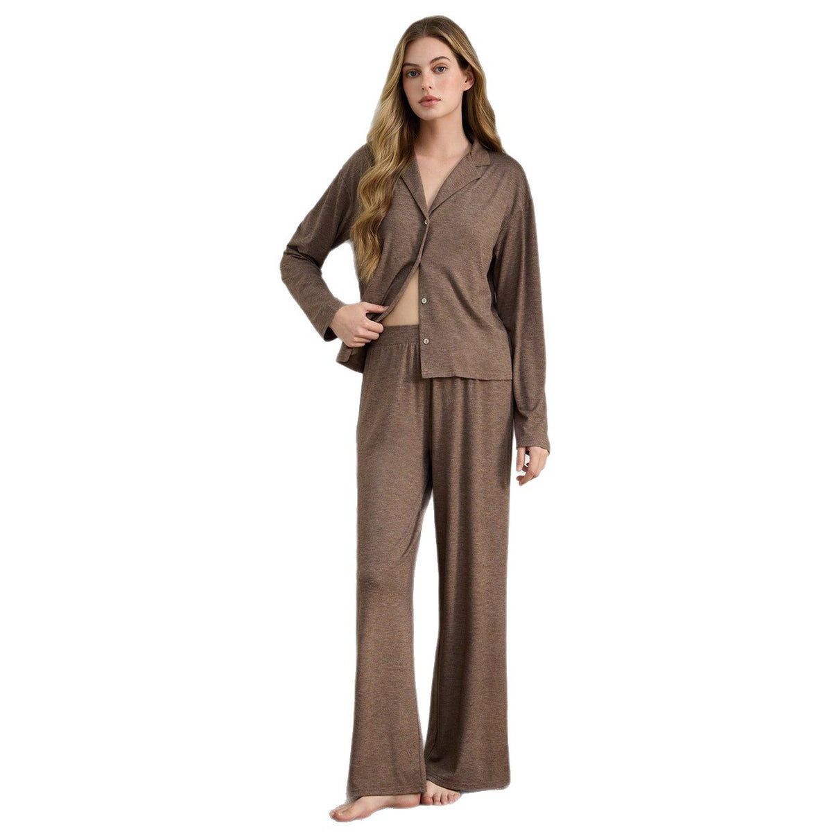 Women's Satin Pyjama Set in Brown