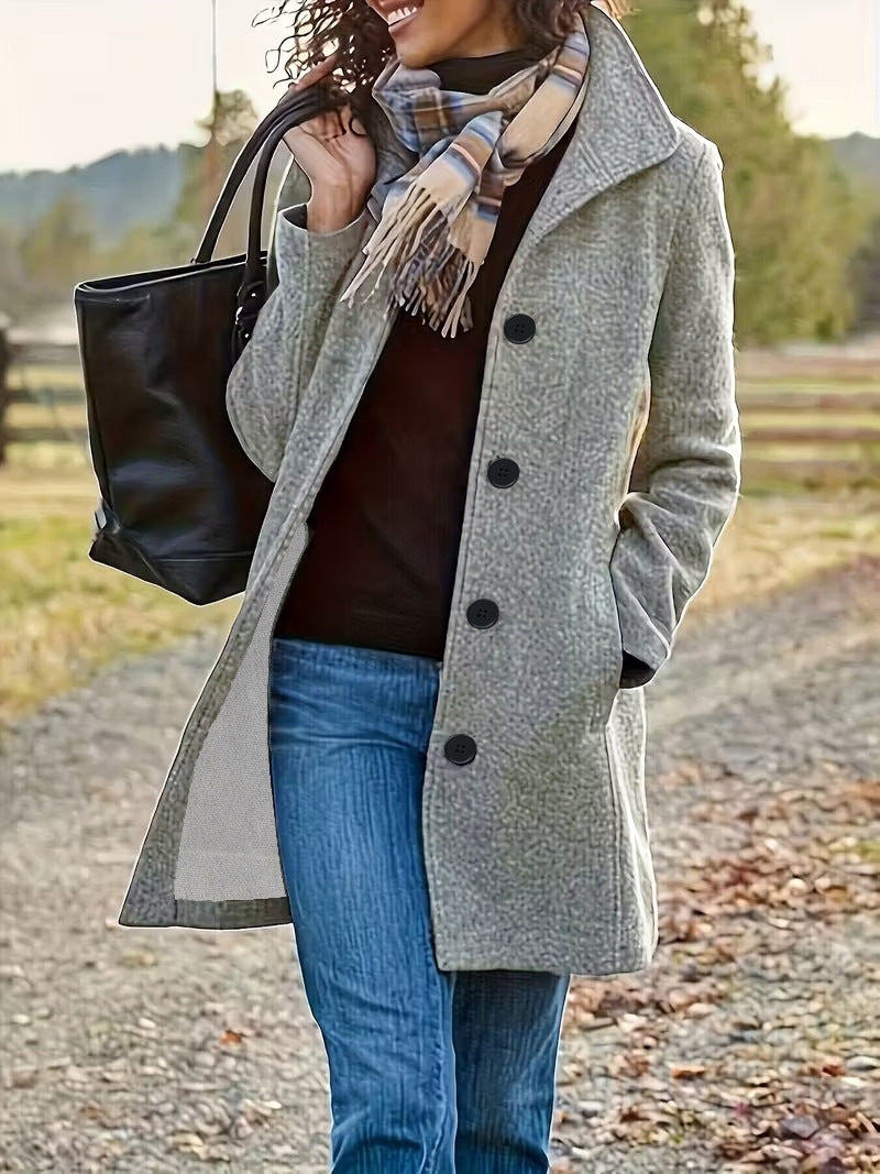 Women's Longline Button Front Coat in Grey