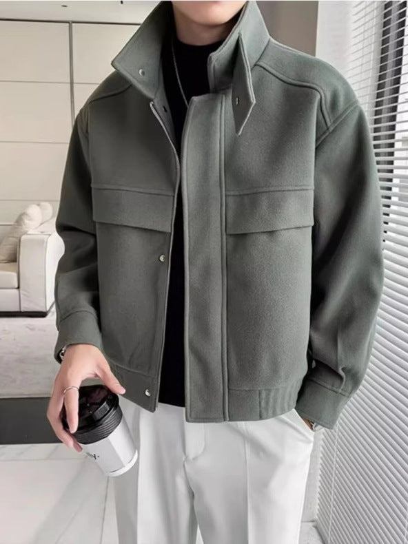 Men's Short Wool Effect Jacket in Sage Green