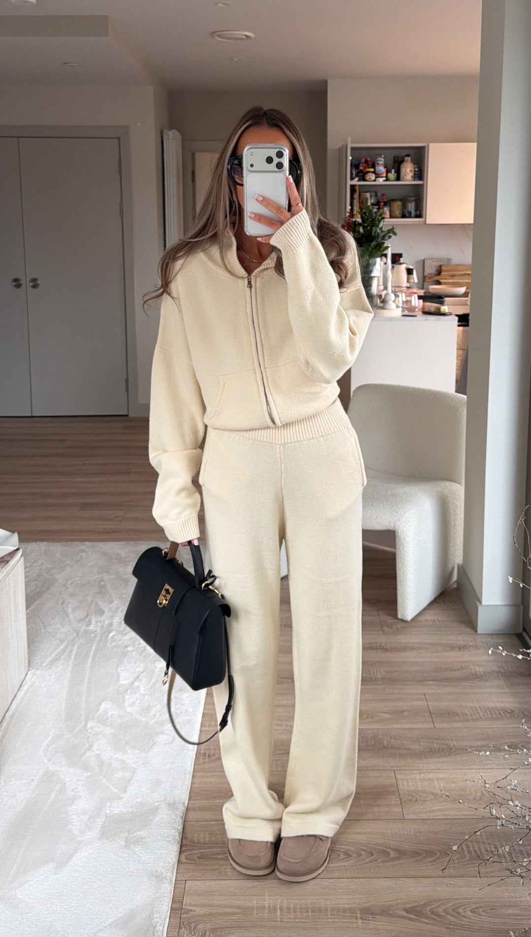Women's Hooded Knit Tracksuit in Cream