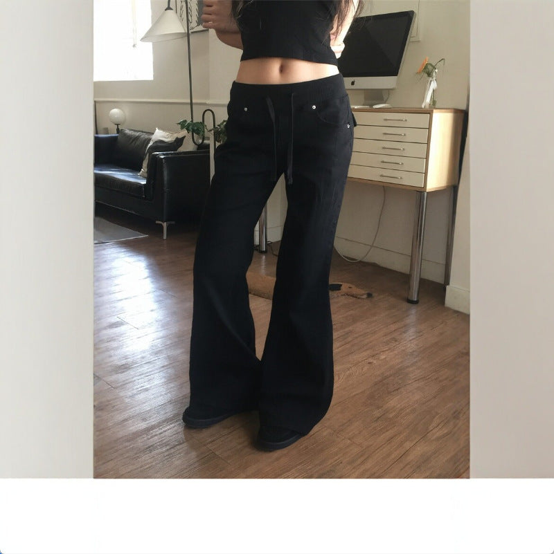 Women's Black Flared Trousers in Black — Plain Front