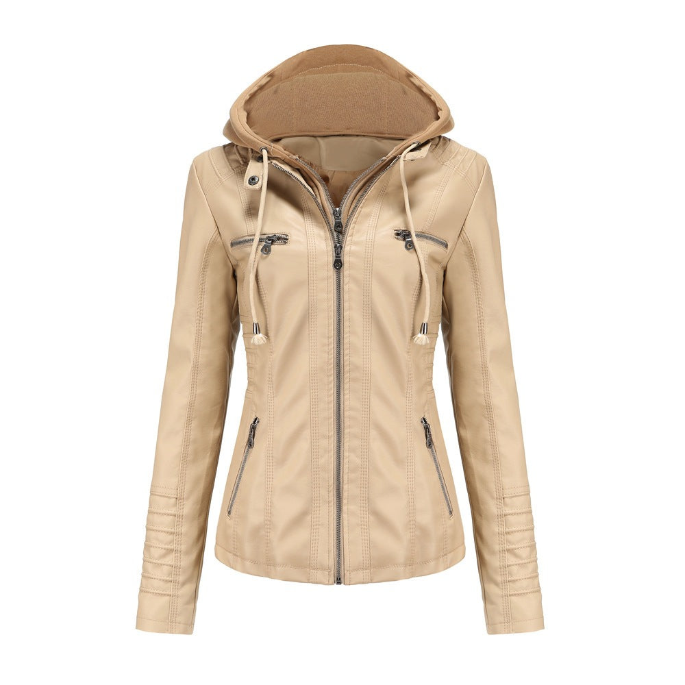 Women's Hooded Biker Jacket in Apricot