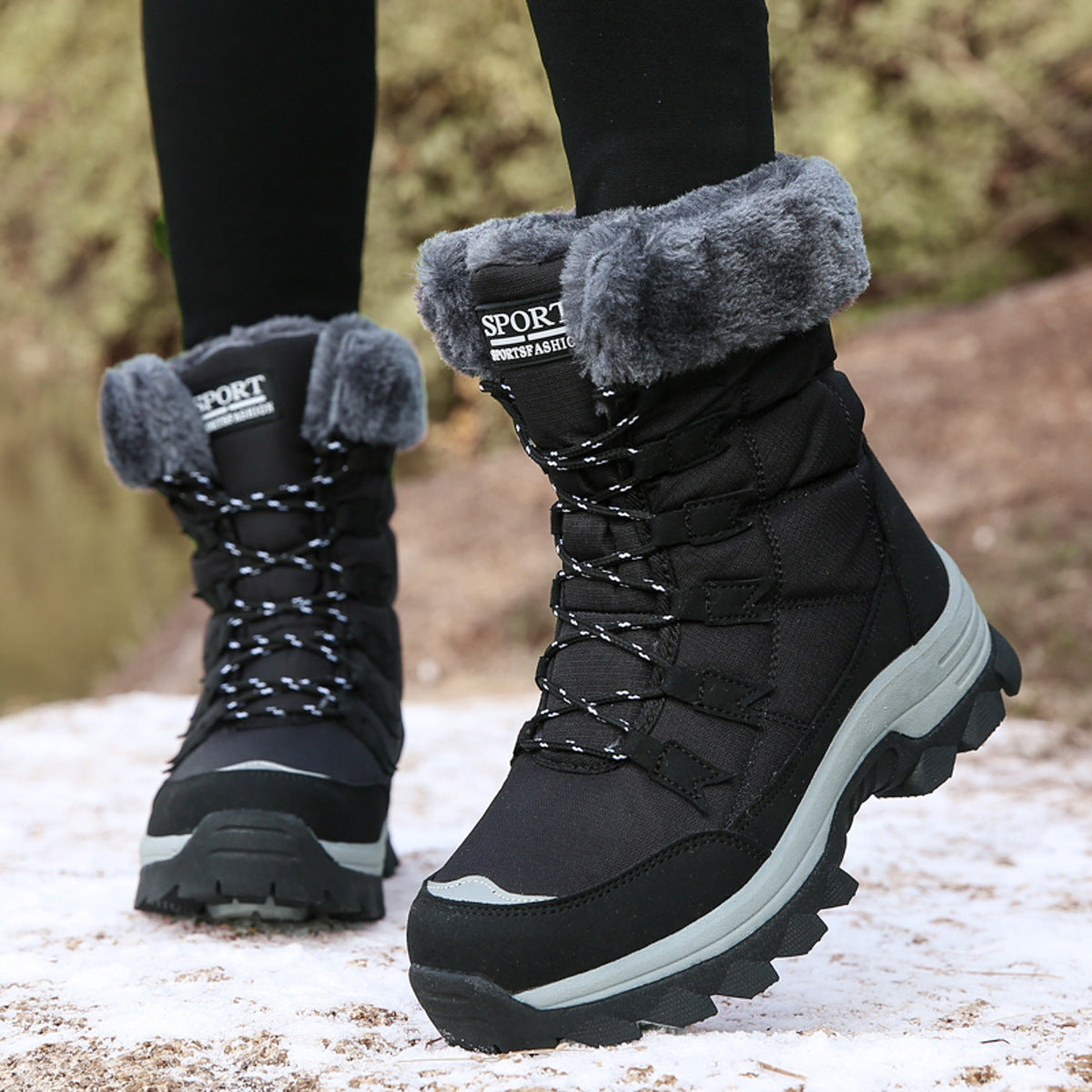 Women's Lace-Up Snow Boots in Black — view 4