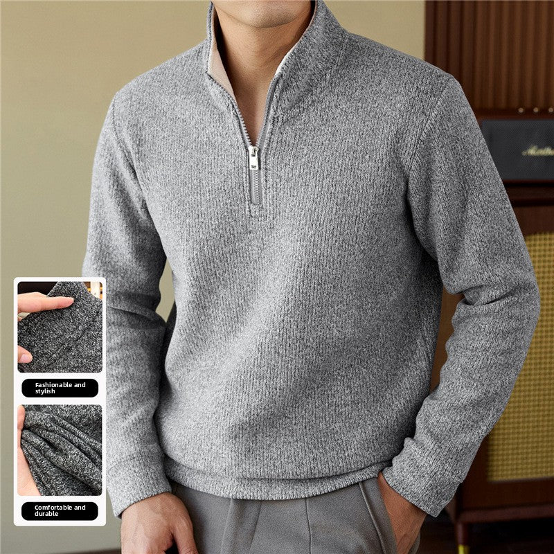 Men's Funnel Neck Knit Jumper in Light Grey