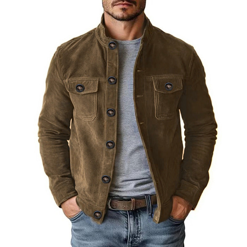 Men's Faux Suede Bomber Jacket in Brown