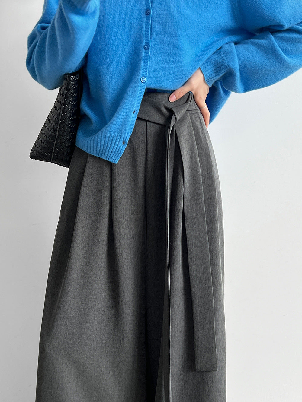 Women's Wide Leg Trousers with Tie Belt