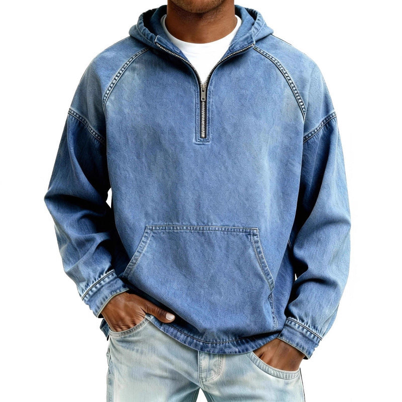Men's Half Zip Hoodie in Light Blue