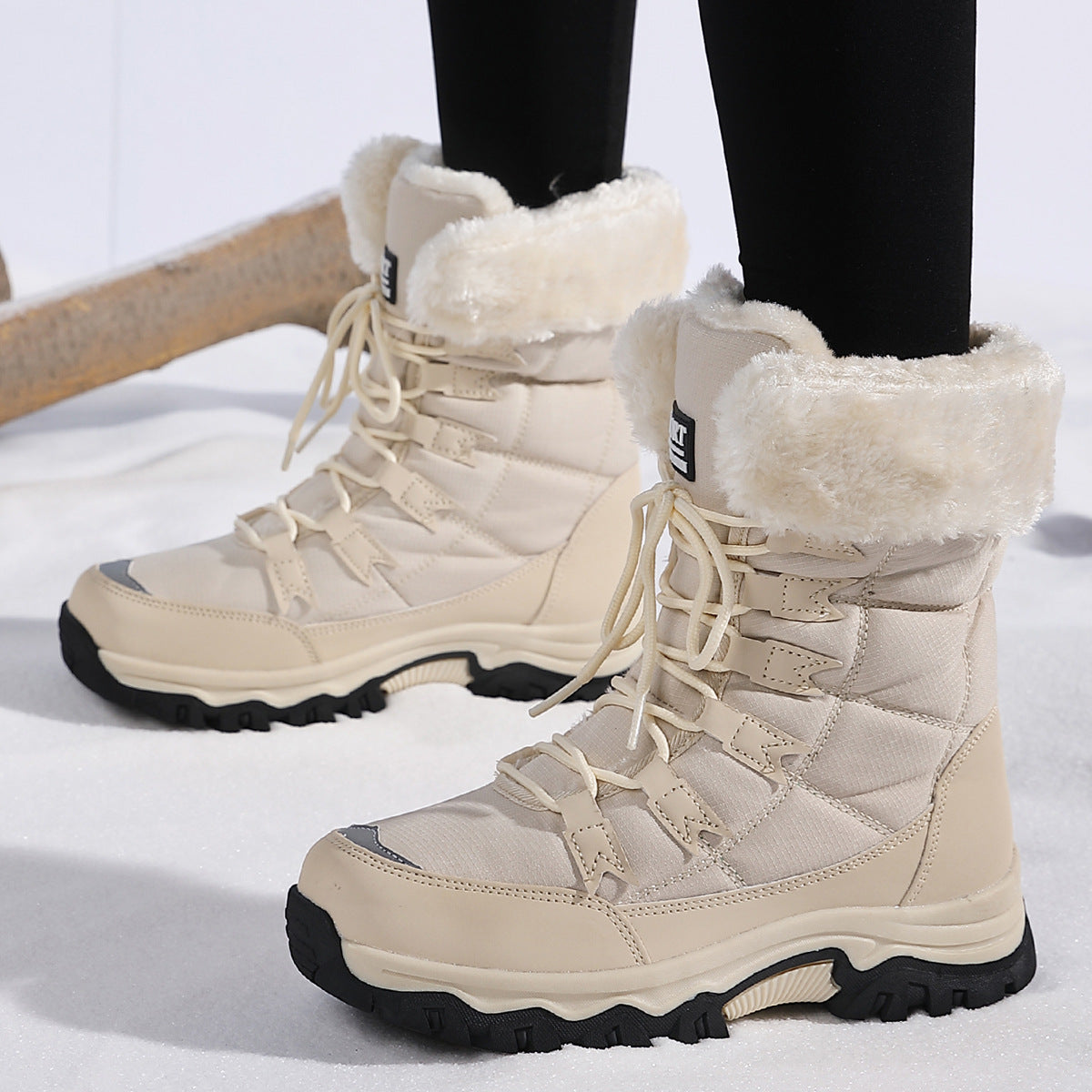 Women's Lace-Up Snow Boots in Cream — view 4