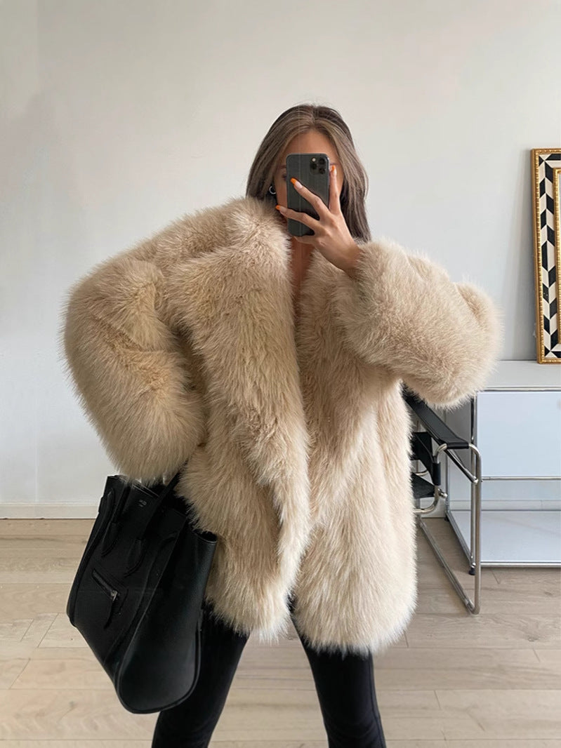 Women's Wide Lapel Faux Fur Coat