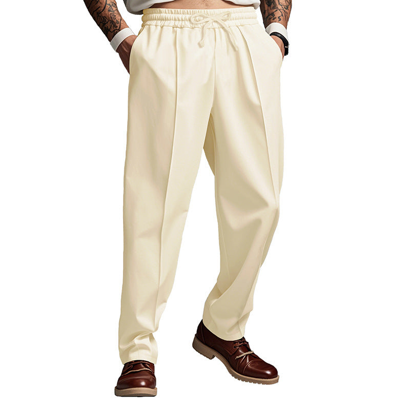 Men's Drawstring Straight Leg Trousers in Beige