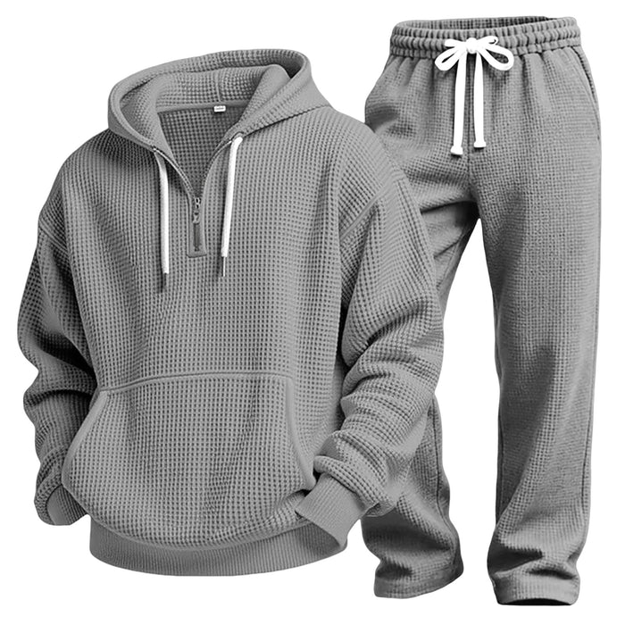 Men's Waffle Knit Hoodie and Joggers Set in Grey