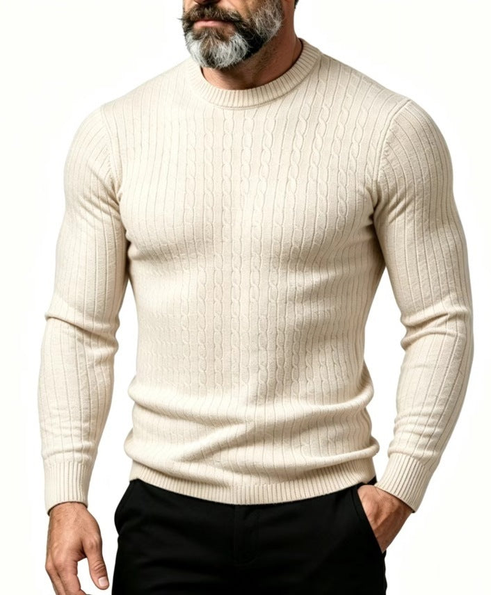Men's Waffle Knit Pullover Sweater in Off-White