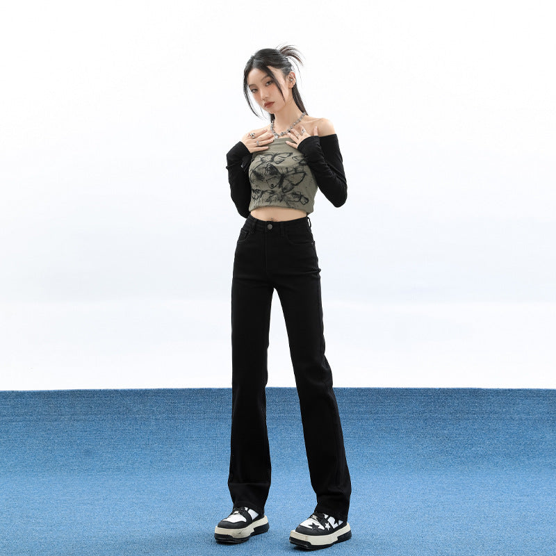 Women's Belted Bootcut Jeans in Black