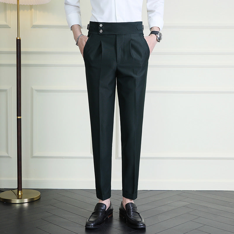 Men's Pleated Ankle Trousers in Dark Green