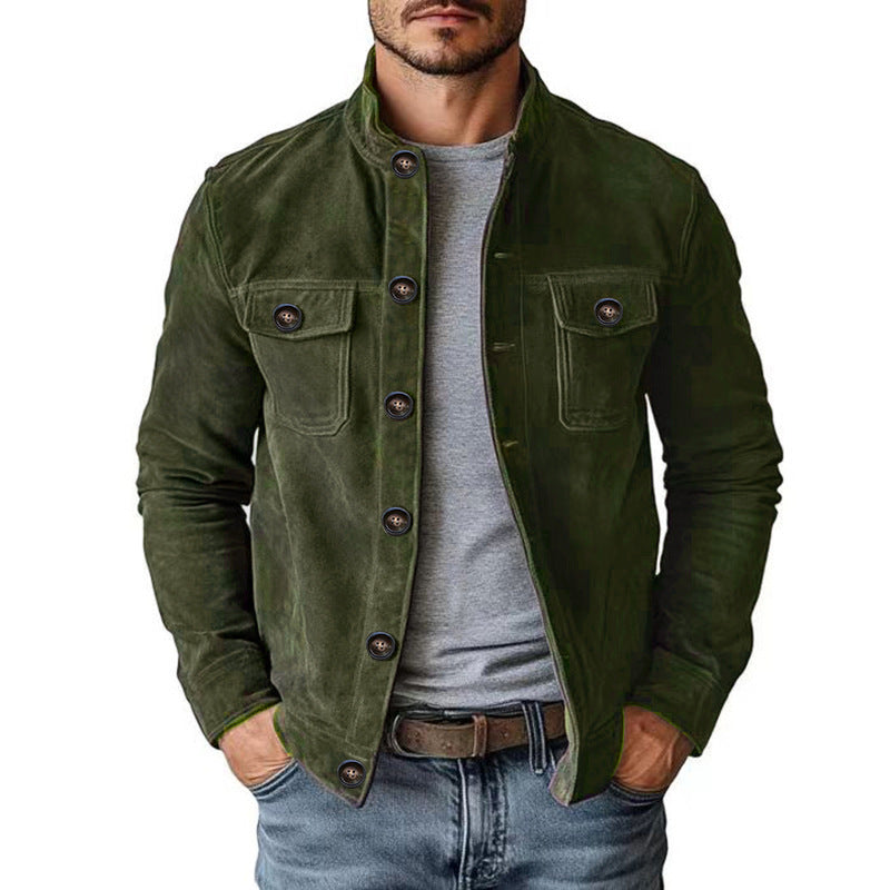 Men's Faux Suede Bomber Jacket in Army Green
