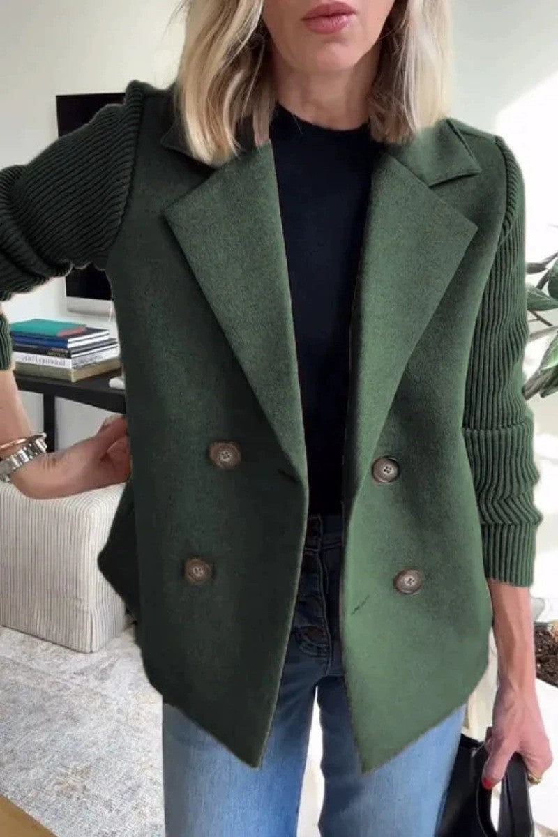 Women's Double Breasted Short Coat in Olive Green